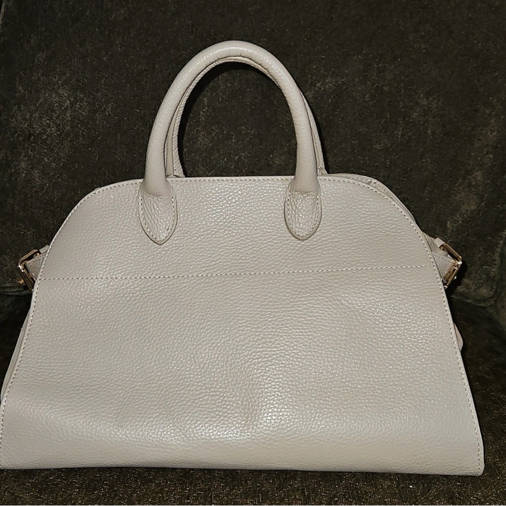Structured Pebbled Top-Handle Satchel in Light Gray